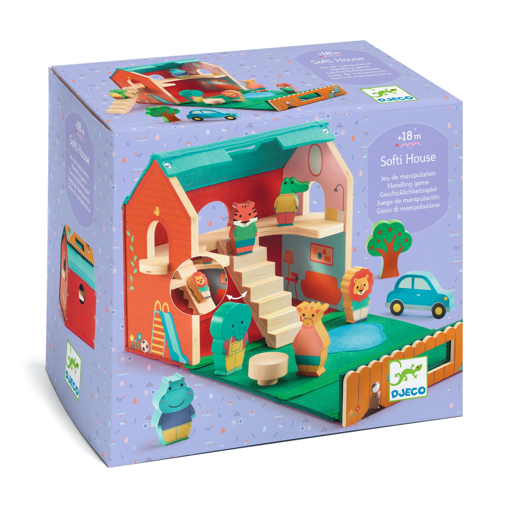 DJ06448-B3D-RVB Djeco: Drewniany domek z figurkami SOFTIHOUSE 18M+ - obrazek 1
