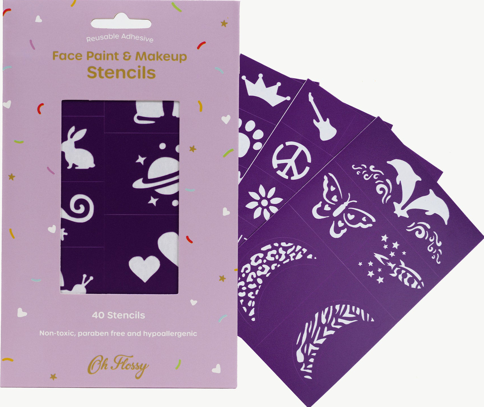 pol_pl_Oh-Flossy-Kolorowe-szablony-do-malowania-twarzy-wielokrotnego-uzytku-fioletowy-zestaw-6-arkuszy-359_10 Oh Flossy: szablony wielokrotnego użytku do malowania twarzy – fiolet - obrazek 1