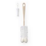 BABYONO: Szczotka do butelek i smoczków z gąbką i mini szczoteczką beżowa