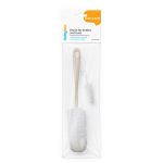 BABYONO: Szczotka do butelek i smoczków z gąbką i mini szczoteczką beżowa - obrazek 2