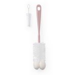 BABYONO: Szczotka do butelek i smoczków z gąbką i mini szczoteczką różowa