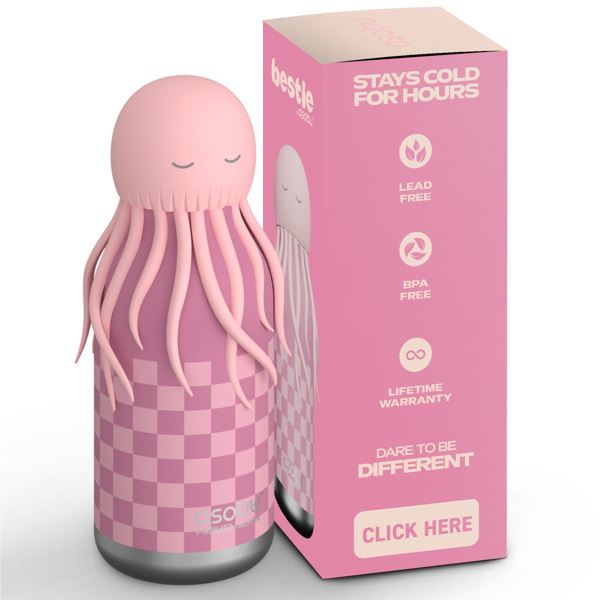 Asobu: butelka termiczna ze słomką 460 ml Bestie Meduza Różowa - obrazek 2