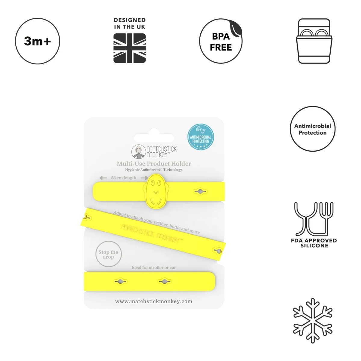 Matchstick Monkey: zawieszka silikonowa mocująca do wózka MULTI MAXI Yellow 55 cm - obrazek 4