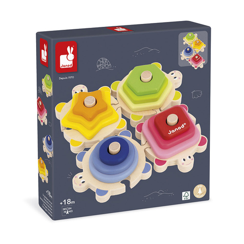 Janod Układanka piramida wieża drewniana Żółwie Zigolos 18m+