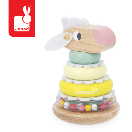 Janod Układanka piramida drewniana wańka-wstańka Owieczka Zigolos 12m+