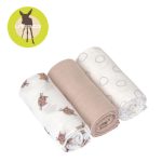 Lassig: Muślinowa pieluszka otulacz z biobawełny GOTS, 3 szt. 60x60cm, Tiny Team Kotek