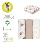 Lassig: Muślinowa pieluszka otulacz z biobawełny GOTS, 3 szt. 60x60cm, Tiny Team Kotek - obrazek 3