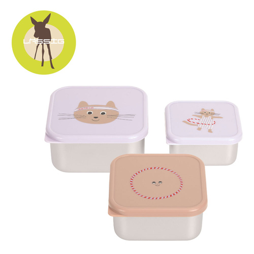 Lassig: Pojemniki na przekąski, stal nierdzewna, 3 szt., Tiny Team Kotek