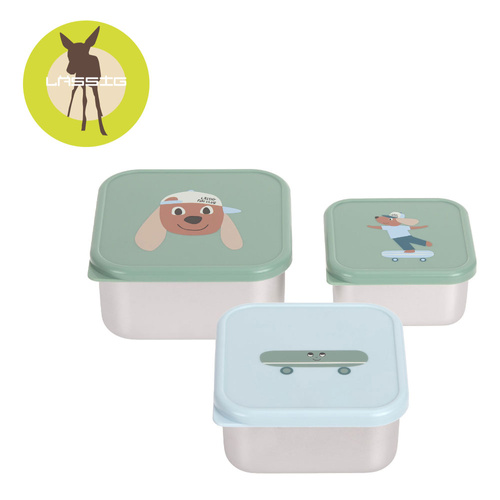 Lassig: Pojemniki na przekąski, stal nierdzewna, 3 szt., Tiny Team Piesek