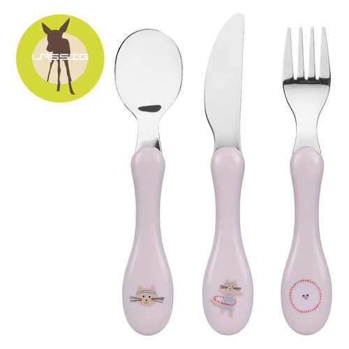 Lassig Zestaw sztućców ze stali nierdzewnej 3 el. Tiny Team Kotek