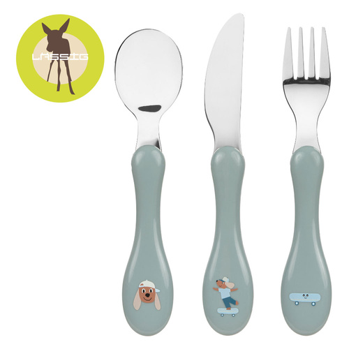 Lassig Zestaw sztućców ze stali nierdzewnej 3 el. Tiny Team Piesek
