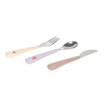 Lassig Zestaw sztućców stal nierdzewna, silikonowa rączka 3 el. Tiny Team Kotek - obrazek 3