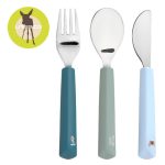 Lassig Zestaw sztućców stal nierdzewna, silikonowa rączka 3 el. Tiny Team Piesek