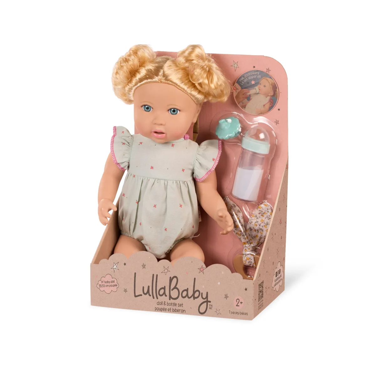 LullaBaby: Lalka NIEMOWLĘ z WŁOSAMI i butelką z efektem mleka 2+ - obrazek 6