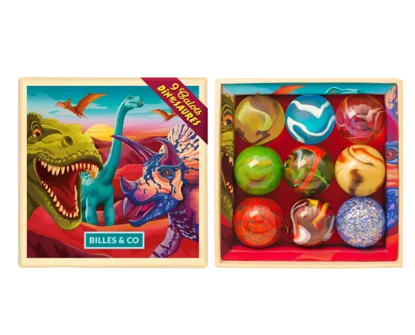 Billes & Co: Szklane kulki DINOZAURY / BOX CALOTS 9 el.