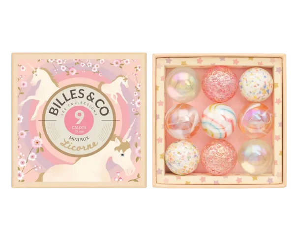 Billes & Co: Szklane kulki JEDNOROŻCE / BOX CALOTS 9 el.