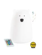 Rabbit & Friends: Miś Duży Lampka Silikonowa z Głośnikiem, Biała