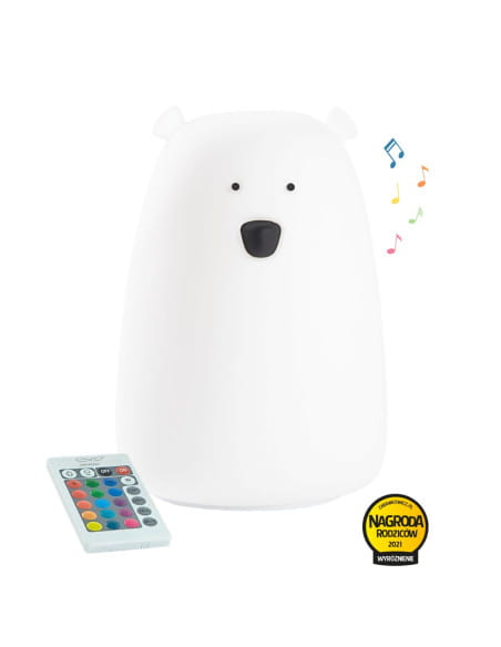 lampka-mis-z-glosniczkiem Rabbit & Friends: Miś Duży Lampka Silikonowa z Głośnikiem, Biała - obrazek 1