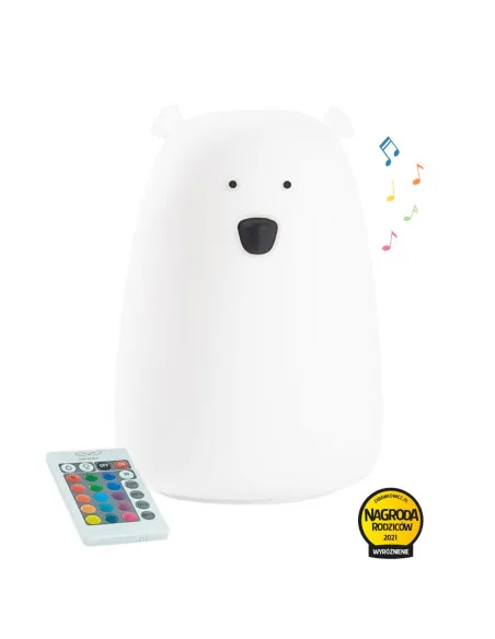 Rabbit & Friends: Miś Duży Lampka Silikonowa z Głośnikiem, Biała