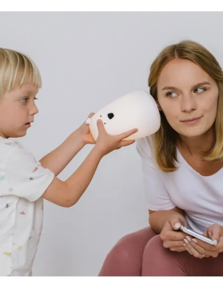 Rabbit & Friends: Miś Duży Lampka Silikonowa z Głośnikiem, Biała - obrazek 4