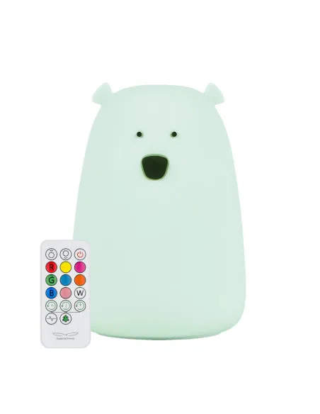 Rabbit & Friends: Duży Miś Lampka silikonowa z pilotem, Mięta