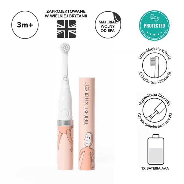 Matchstick Monkey: szczoteczka elektryczna Małpka pastelowy róż - obrazek 6
