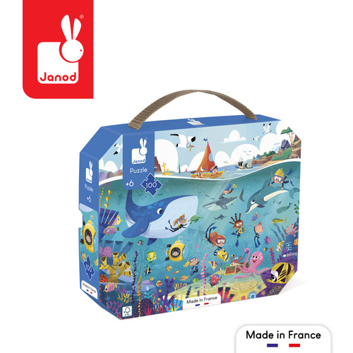 Janod: Puzzle w walizce Podwodny świat 100 el. 6+ Made in France