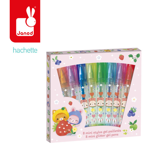 Janod Żelowe mini-długopisy 8 kolorów Owocowe Słodziaki 6+