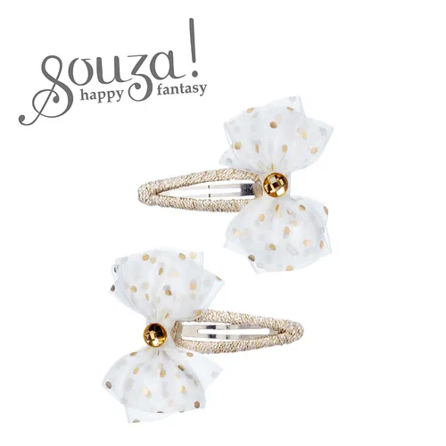 Souza! Spinki do włosów złote z białymi kokardkami Fardou 2 szt.